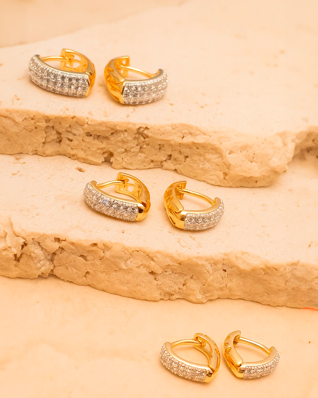 Trio de Brincos Folheado - Meia Argola | Ouro 18k